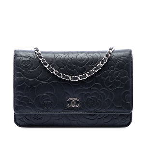 Pre-Loved Chanel CC Embossed Lambskin Camellia Wallet On Chain